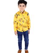Yellow printed cotton silk boys-suit