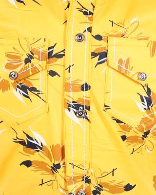Yellow printed cotton silk boys-suit 4