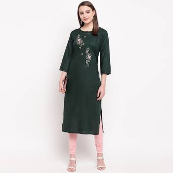 women's embroidered/solid straight rayon green kurti 6