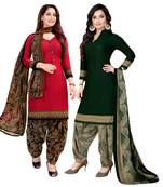 multicolor printed crepe unstitched salwar with dupatta