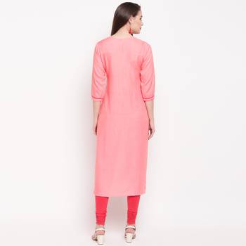 women's embroidered straight rayon pink kurti 2