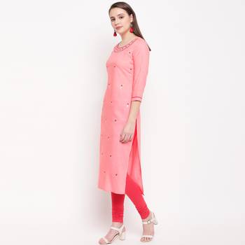 women's embroidered straight rayon pink kurti 3