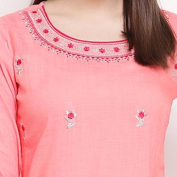 women's embroidered straight rayon pink kurti 5