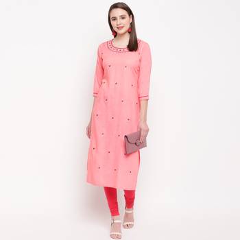 women's embroidered straight rayon pink kurti 6