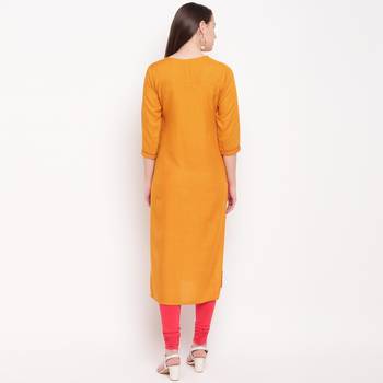 women's embroidered straight rayon yellow kurti 2