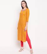 women's embroidered straight rayon yellow kurti