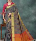 Multicolor plain silk saree with blouse