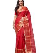 red Handloom Taant Pure Cotton Saree Without Blouse Piece