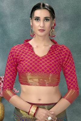 Multicolor plain silk saree with blouse 5