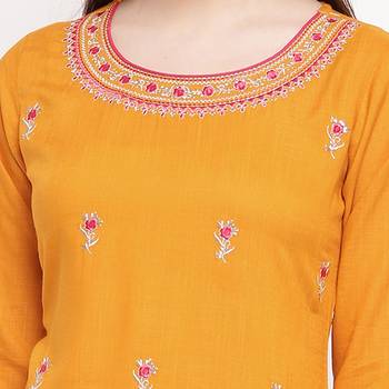 women's embroidered straight rayon yellow kurti 4