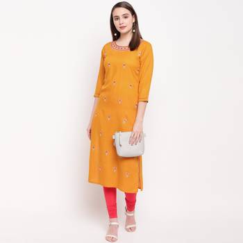 women's embroidered straight rayon yellow kurti 5