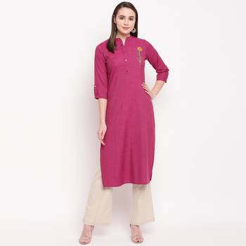 women's embellished/solid straight rayon pink kurti 1