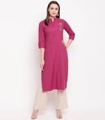 women's embellished/solid straight rayon pink kurti