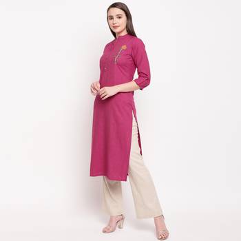 women's embellished/solid straight rayon pink kurti 3