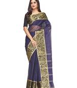 blue Handloom Taant Pure Cotton Saree Without Blouse Piece