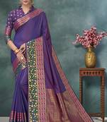 Purple plain silk saree with blouse