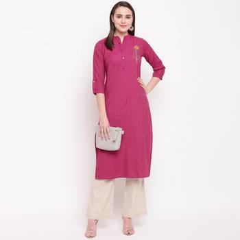 women's embellished/solid straight rayon pink kurti 5
