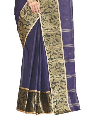 blue Handloom Taant Pure Cotton Saree Without Blouse Piece 4
