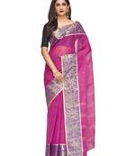 pink Handloom Taant Pure Cotton Saree Without Blouse Piece