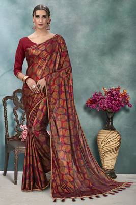 Purple plain silk saree with blouse 1