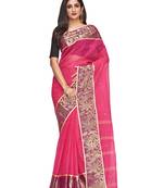 pink Handloom Taant Pure Cotton Saree Without Blouse Piece