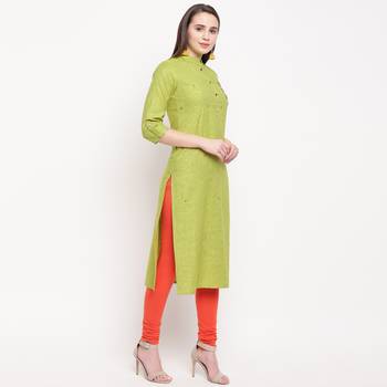 women's embellished/solid straight rayon parrot green kurti 2