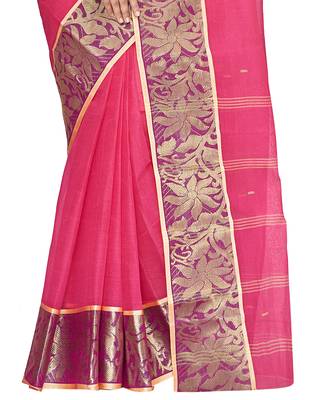 pink Handloom Taant Pure Cotton Saree Without Blouse Piece 4