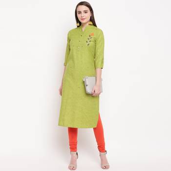 women's embellished/solid straight rayon parrot green kurti 4