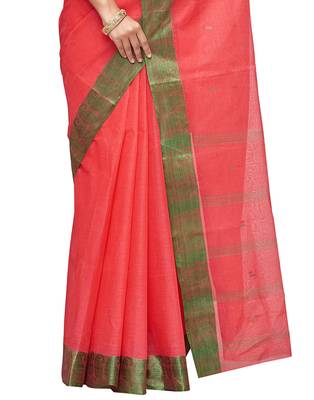 red Handloom Taant Pure Cotton Saree Without Blouse Piece 4