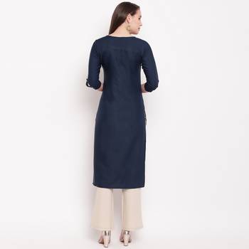 women's embellished/solid straight rayon blue kurti 2