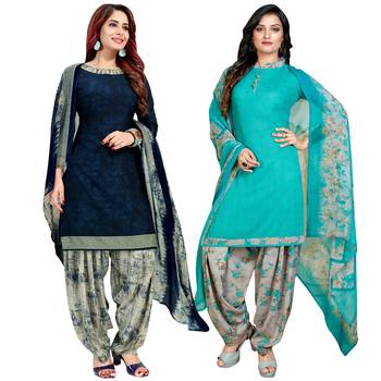 Multicolor Printed Crepe Unstitched Salwar With Dupatta 1