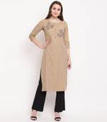 women's embellished/solid straight rayon cream kurti