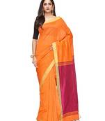 orange Handloom Taant Pure Cotton Saree With Blouse Piece