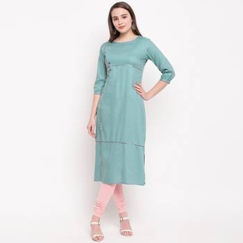 women's embroidered/solid straight rayon  see green kurti 1