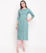 women's embroidered/solid straight rayon  see green kurti