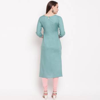 women's embroidered/solid straight rayon  see green kurti 2