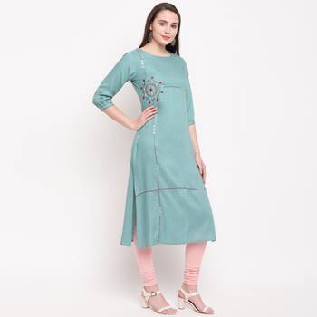 women's embroidered/solid straight rayon  see green kurti 3
