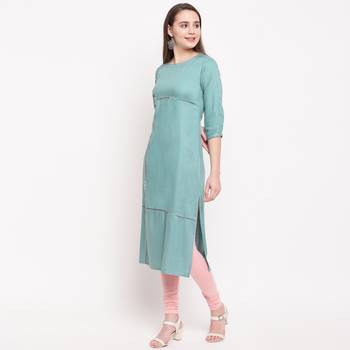 women's embroidered/solid straight rayon  see green kurti 4