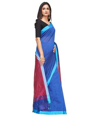 blue Handloom Taant Pure Cotton Saree With Blouse Piece 3