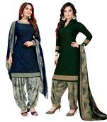 multicolor printed crepe unstitched salwar with dupatta