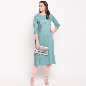 women's embroidered/solid straight rayon  see green kurti 6