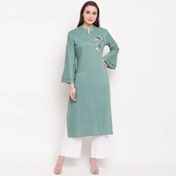 women's embroidered/solid straight rayon see green kurti 1
