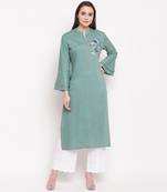 women's embroidered/solid straight rayon see green kurti