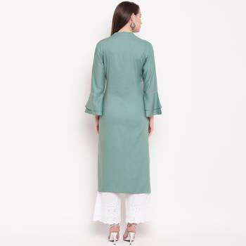 women's embroidered/solid straight rayon see green kurti 2