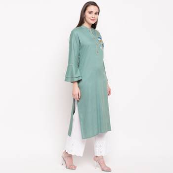 women's embroidered/solid straight rayon see green kurti 4