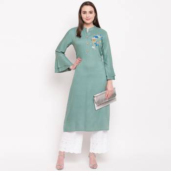 women's embroidered/solid straight rayon see green kurti 6