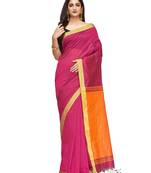 red Handloom Taant Pure Cotton Saree With Blouse Piece