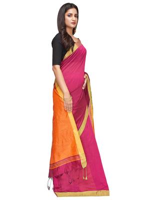 red Handloom Taant Pure Cotton Saree With Blouse Piece 3