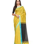 yellow Handloom Taant Pure Cotton Saree With Blouse Piece