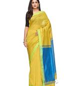yellow Handloom Taant Pure Cotton Saree With Blouse Piece